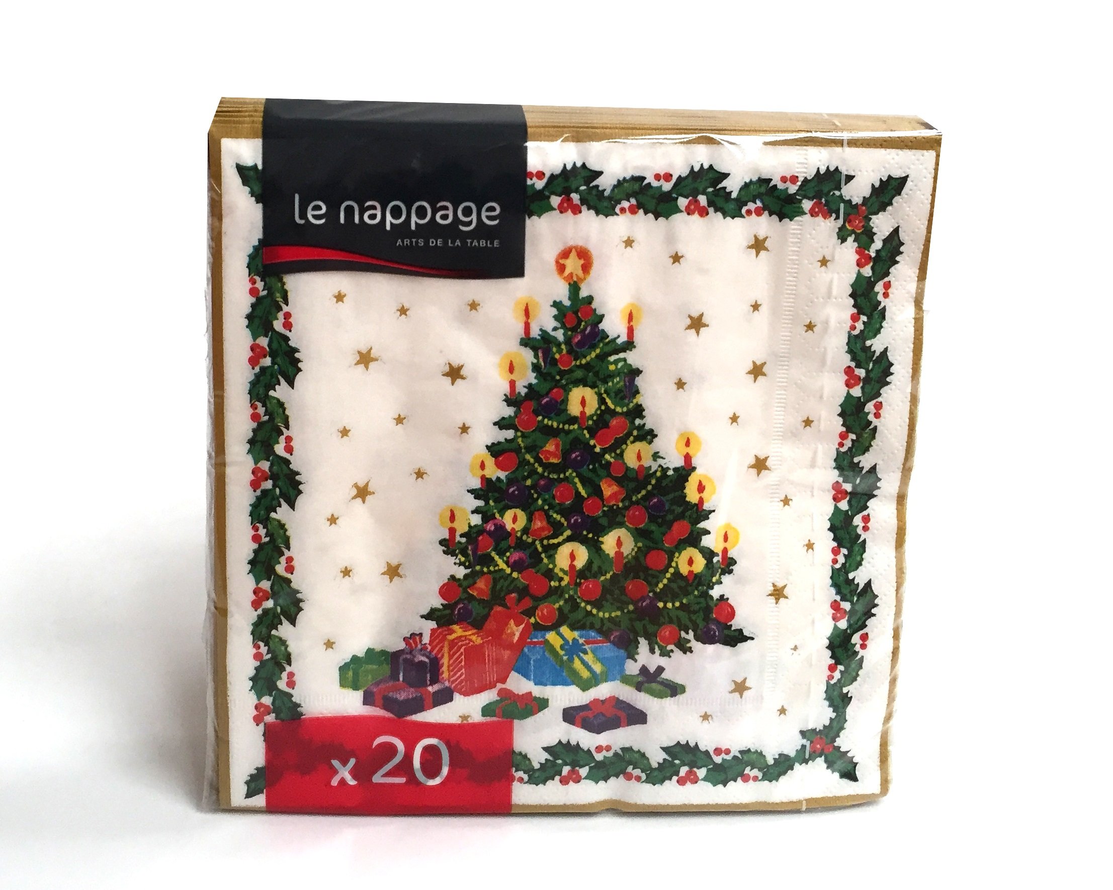 Le Nappage 20 tovaglioli in ovatta 33x33 cm 3 veli Tradi Houx et Sapin