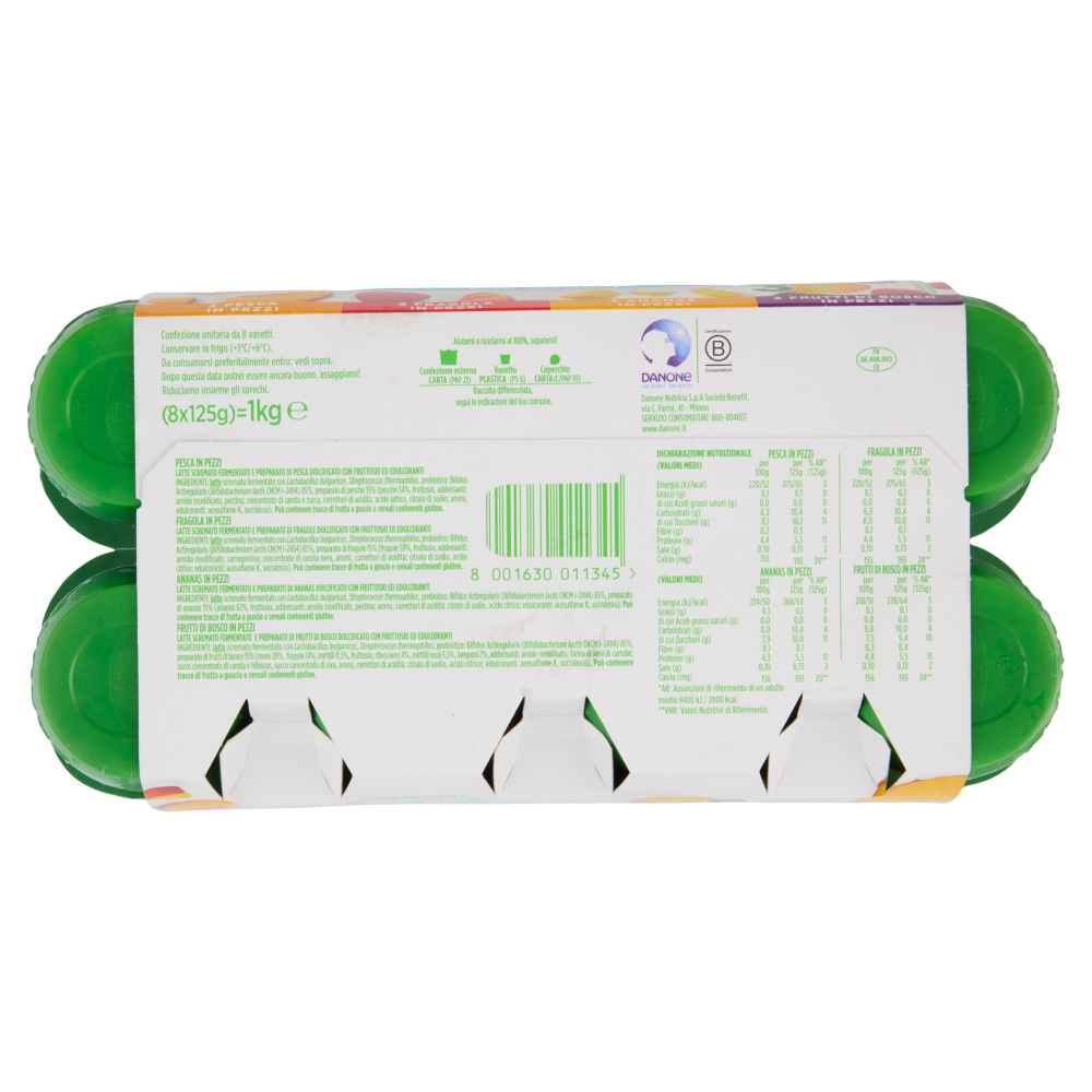 ACTIVIA Yogurt con Probiotico Bifidus, 0% Grassi, mix di gusti Pesca/Frag/Ananas/Frutti Bosco 8x125g