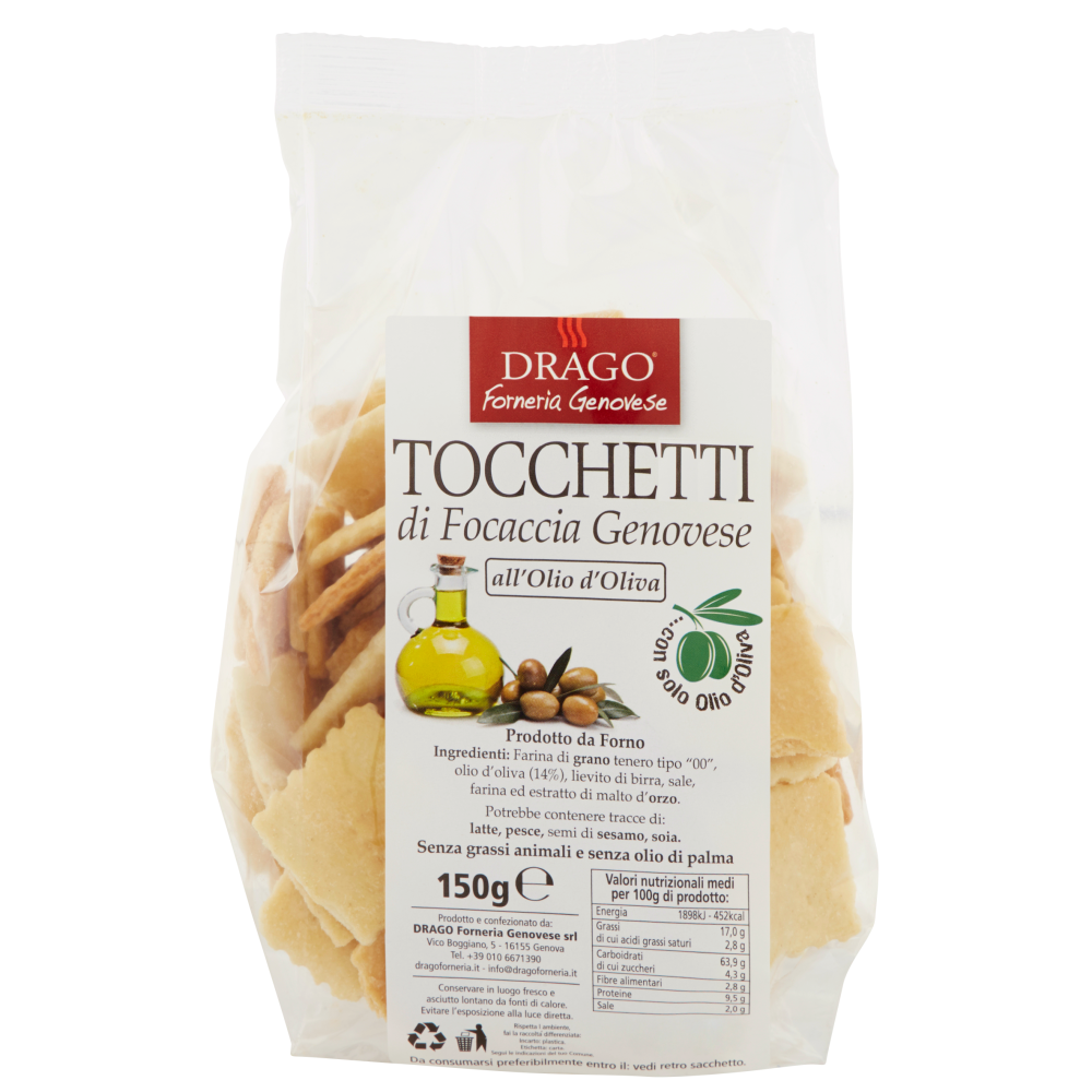 Drago Tocchetti di Focaccia Genovese all'Olio d'Oliva 150 g