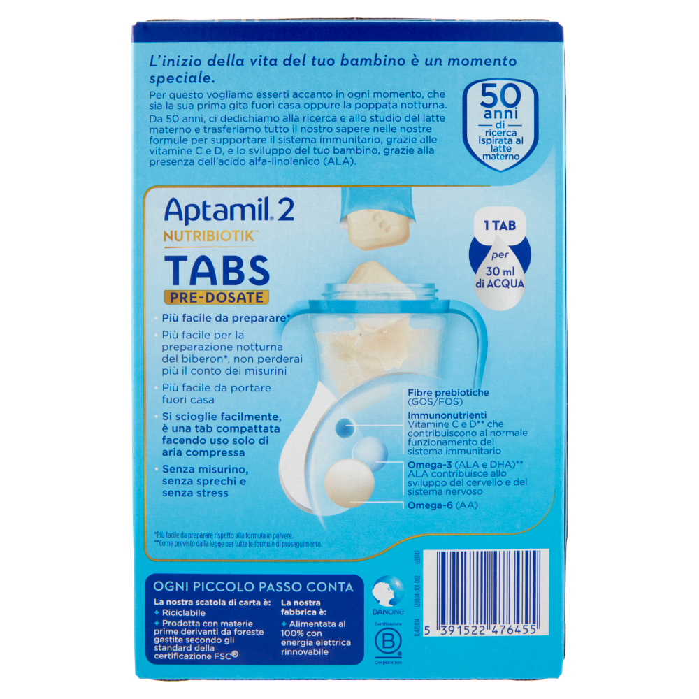 Aptamil nutribiotik tabs 2 pre-dosate - latte di proseguimento in tabs  pre-dosate - dal 6° mese compiuto al 12° - confezione da 21 bustine ( 105  tabs pre-dosate) - Bimbostore