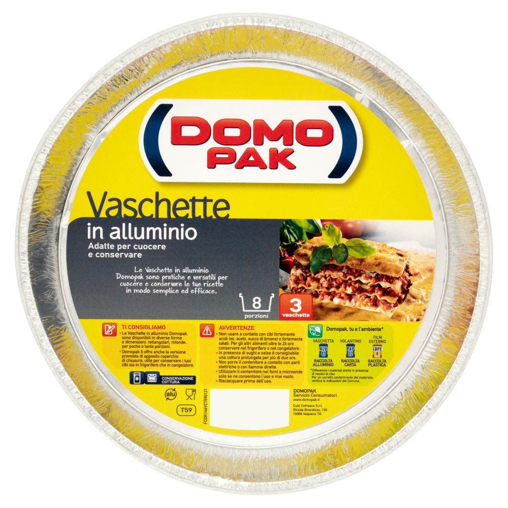 Domopak Vaschette in alluminio 8 porzioni 3 pz