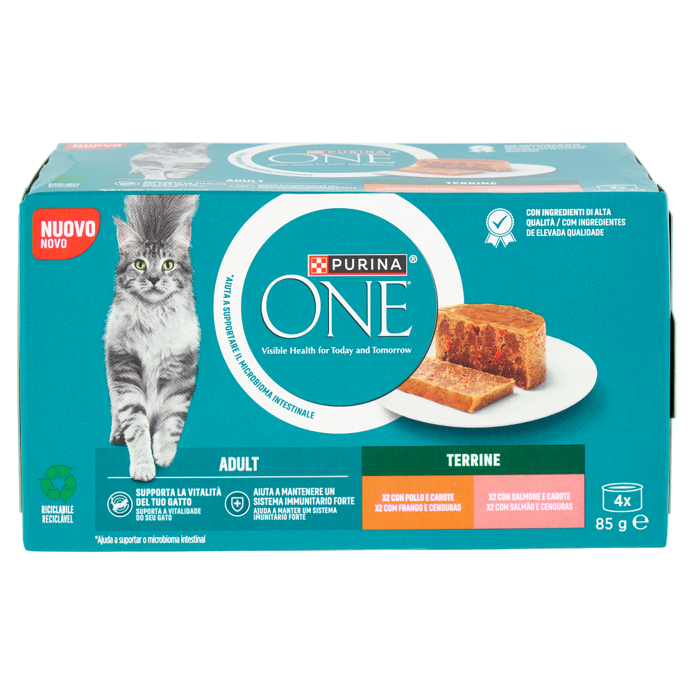 PURINA ONE Adult Terrine Pollo e Carote, Salmone e Carote 4 x 85g