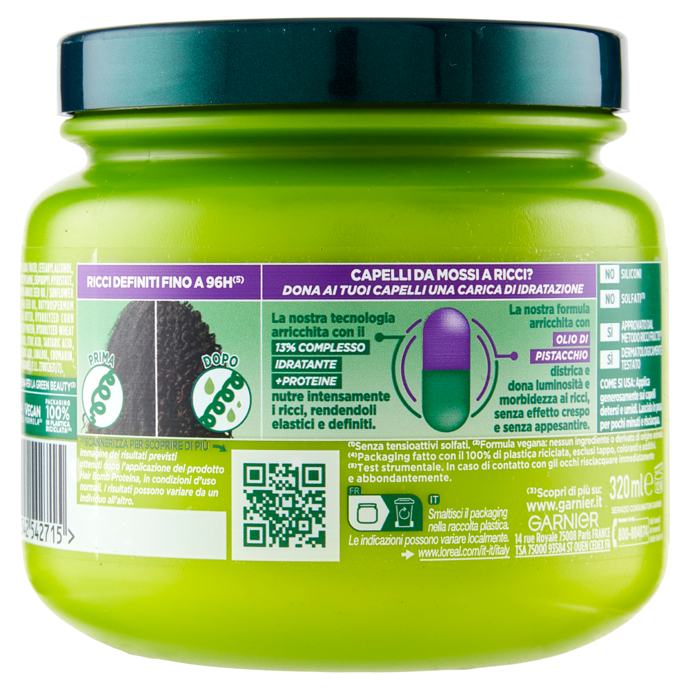 Garnier Fructis Hydra Ricci Hair Bomb Proteine, maschera ultra idratante 320 ml