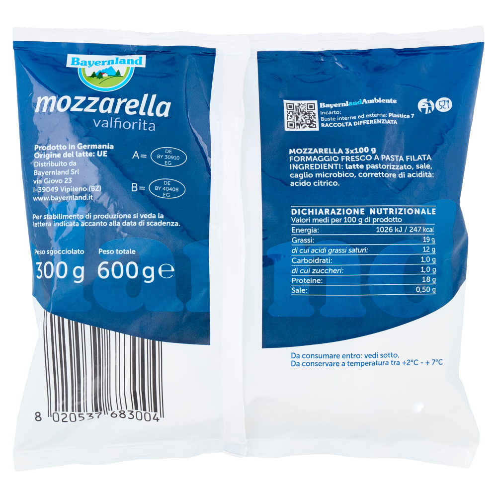 Bayernland mozzarella valfiorita 3 x 100 g