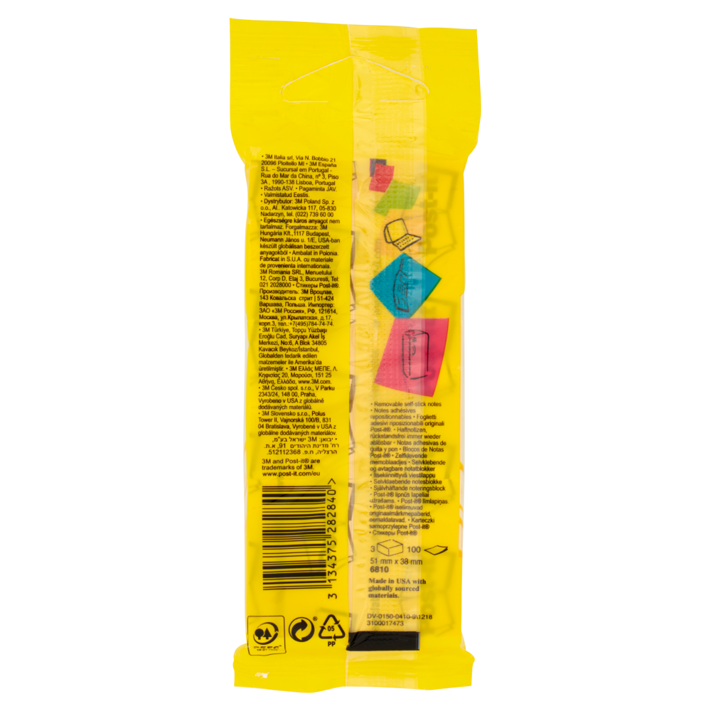 Post-it Notes Giallo 51 mm x 38 mm 100 foglietti 3 pz