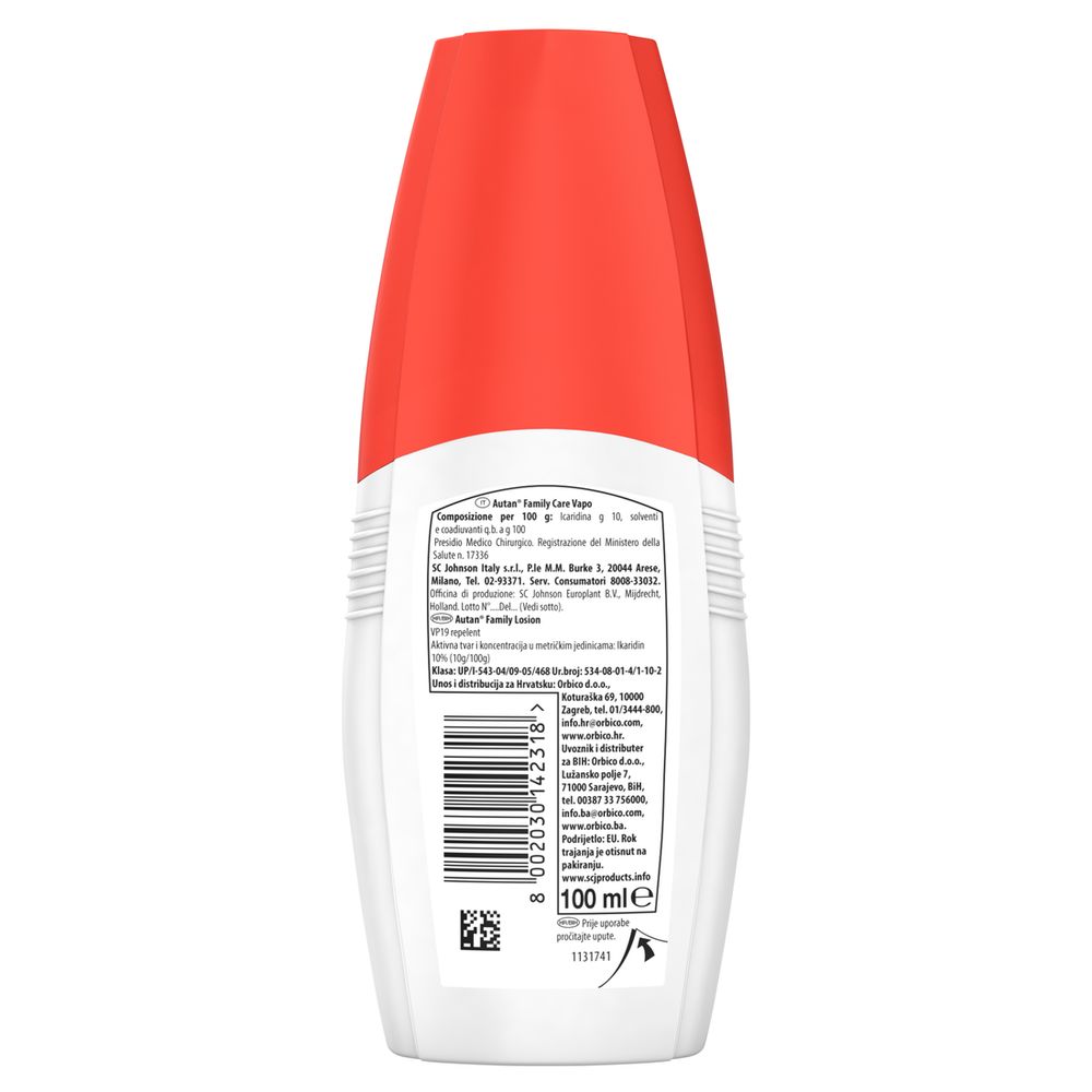 Autan Family Care Vapo Spray, Repellente Zanzare, Dermatologicamente Testato, Protezione Efficace Per Tutta la Famiglia fino a 4 ore, 100ml