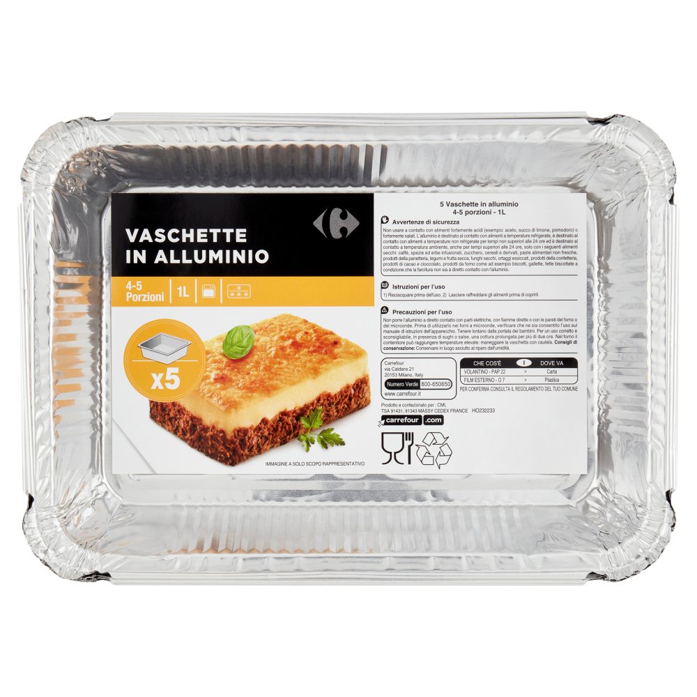 Carrefour Vaschette in Alluminio 4-5 Porzioni 5 pz