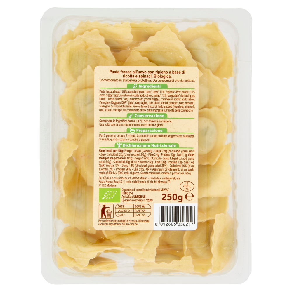 Carrefour Bio Ravioli ricotta e spinaci 250 g