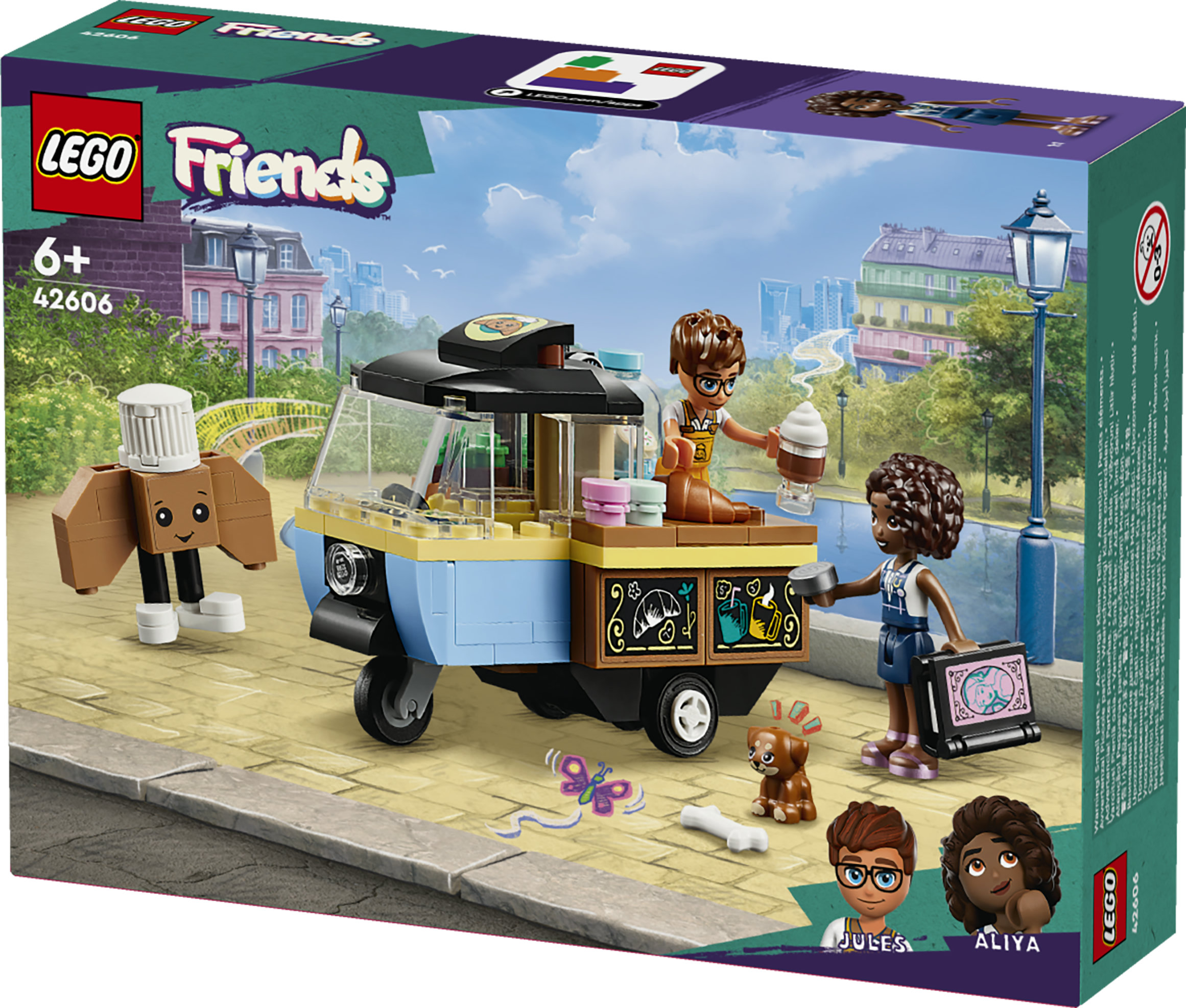 LEGO Friends 42606 Furgoncino del Fornaio, Giochi per Bambini di 6+ Anni con Cucina Giocattolo, Cibo, Mini Bamboline e Cane