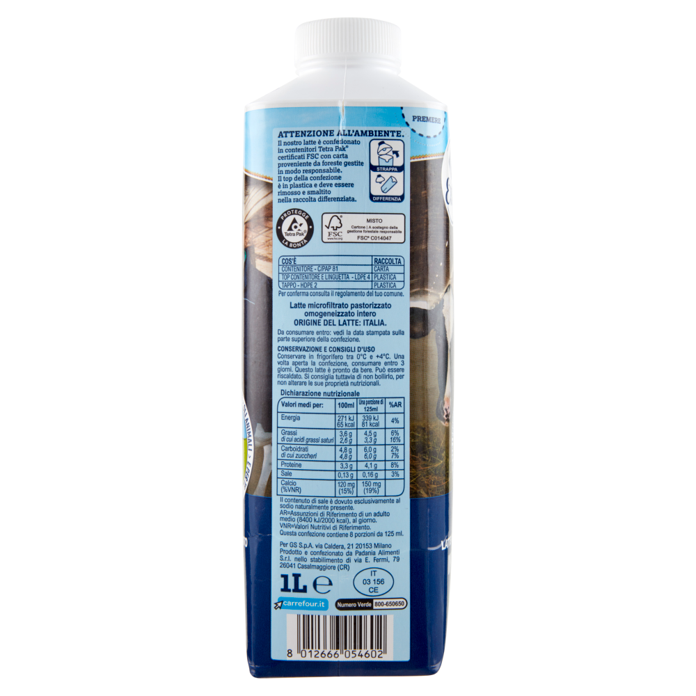 Carrefour Extra Latte Microfiltrato Intero 1 L