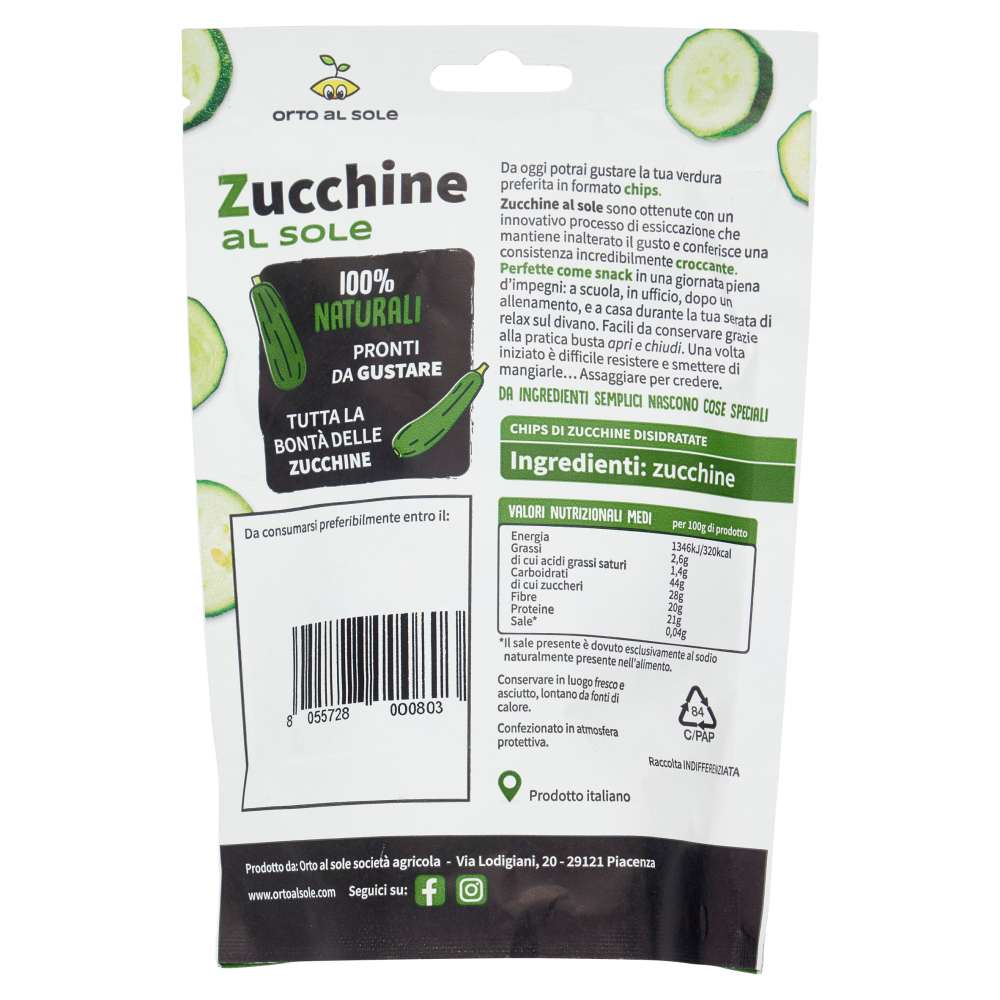 Orto al Sole Zucchine al sole Chips di Zucchine Croccanti 15 g