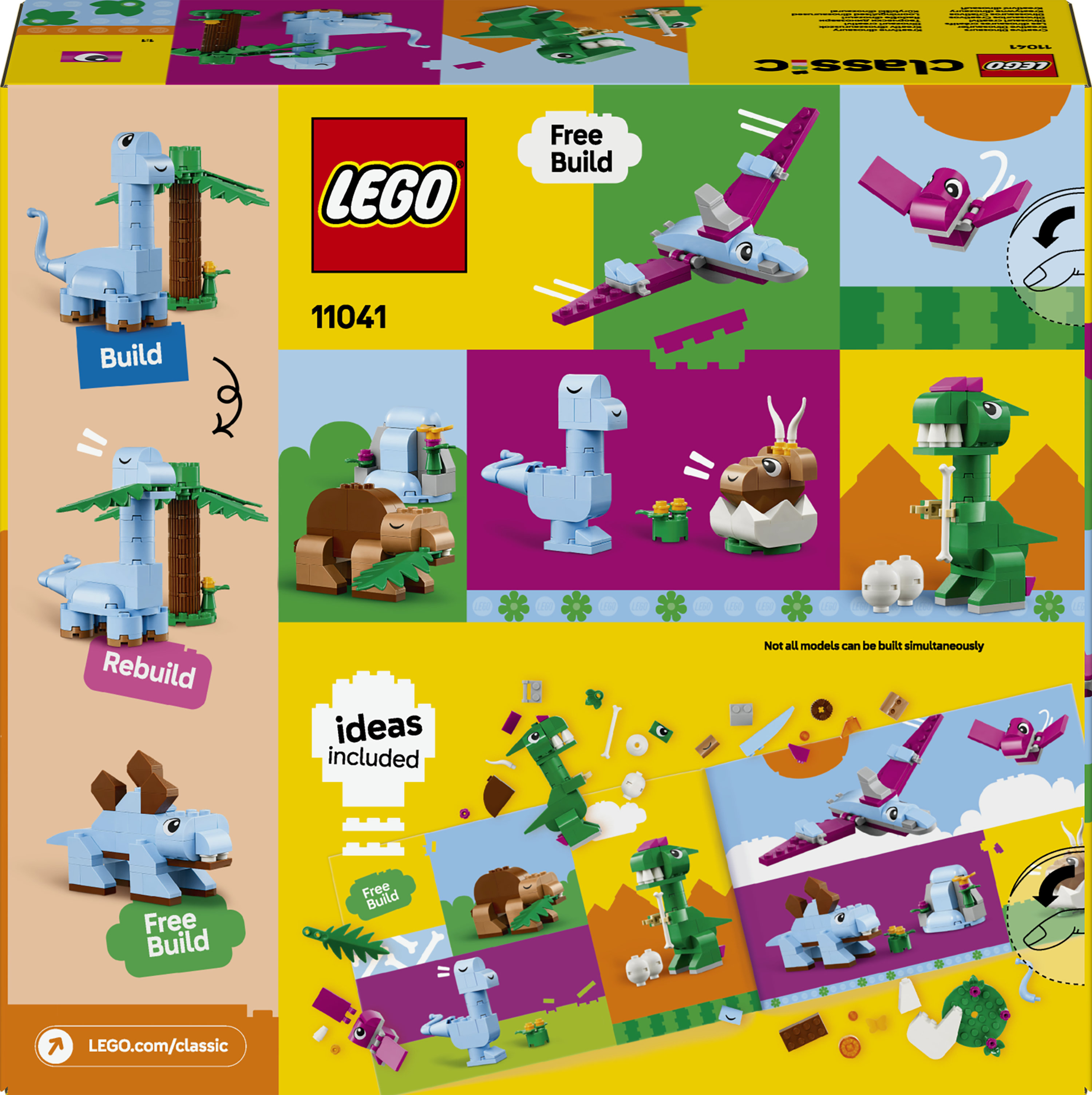 LEGO Classic 11041 Dinosauri Creativi, Giochi Bambini 5+, Colorati Animali Giocattolo da Costruire come T. Rex e Triceratopo