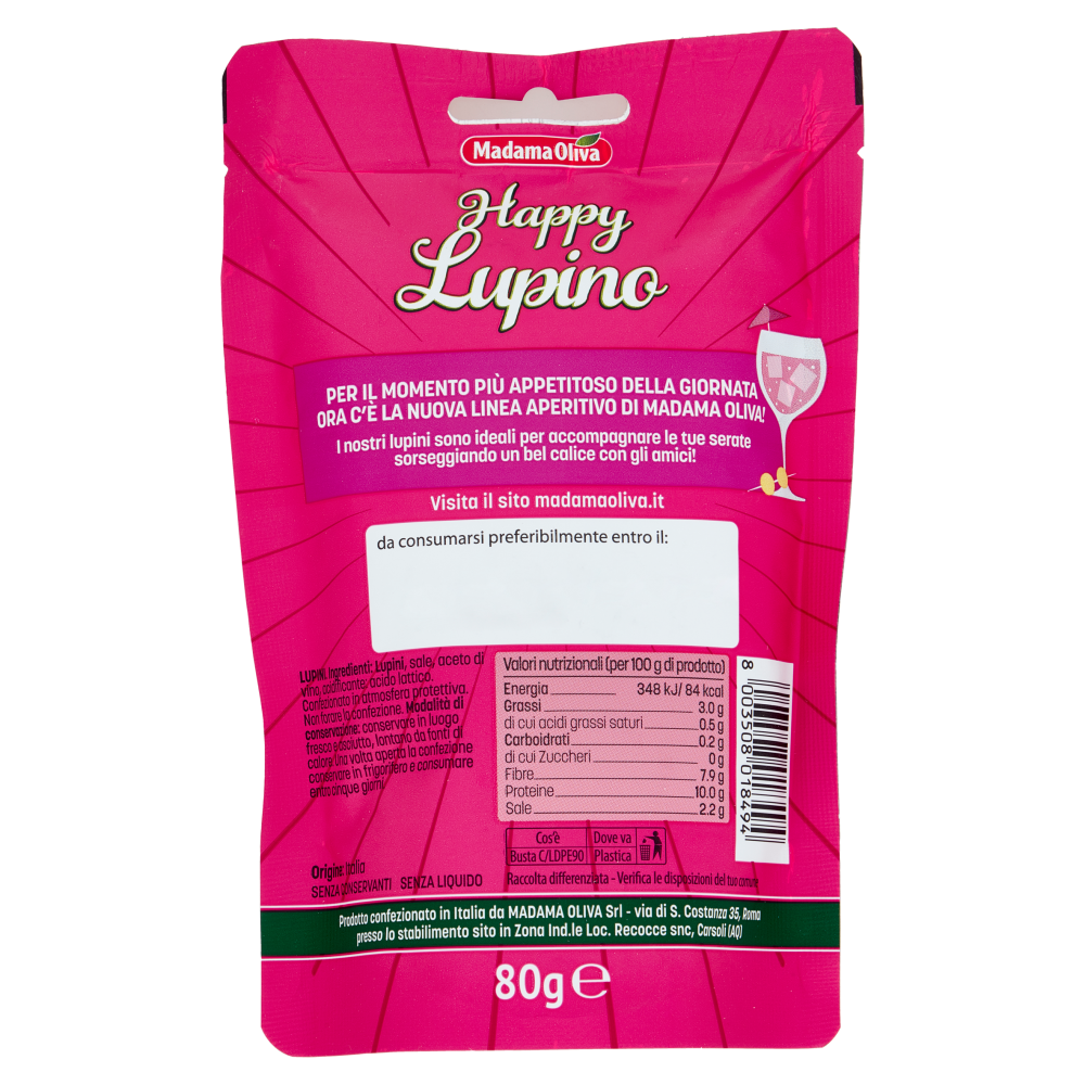 Madama Oliva Happy Lupino Lupini Marinati con Aceto 80 g