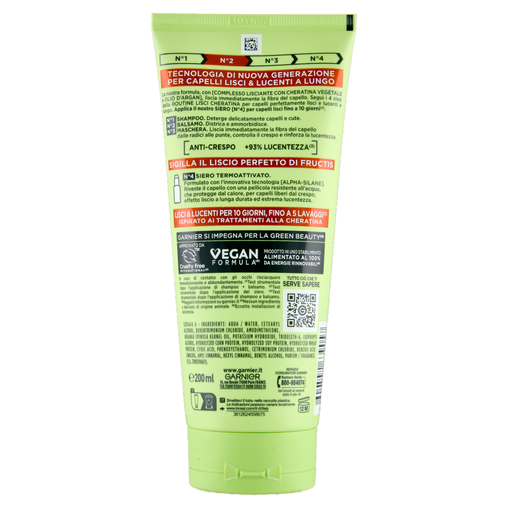 Fructis Lisci Cheratina N°2 Balsamo, per Capelli Crespi, Secchi e Spenti, 200 ml