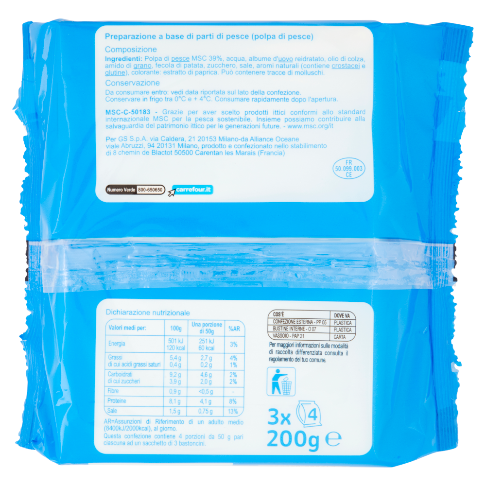 Carrefour Classic Bastoncini di Surimi 4 x 50 g