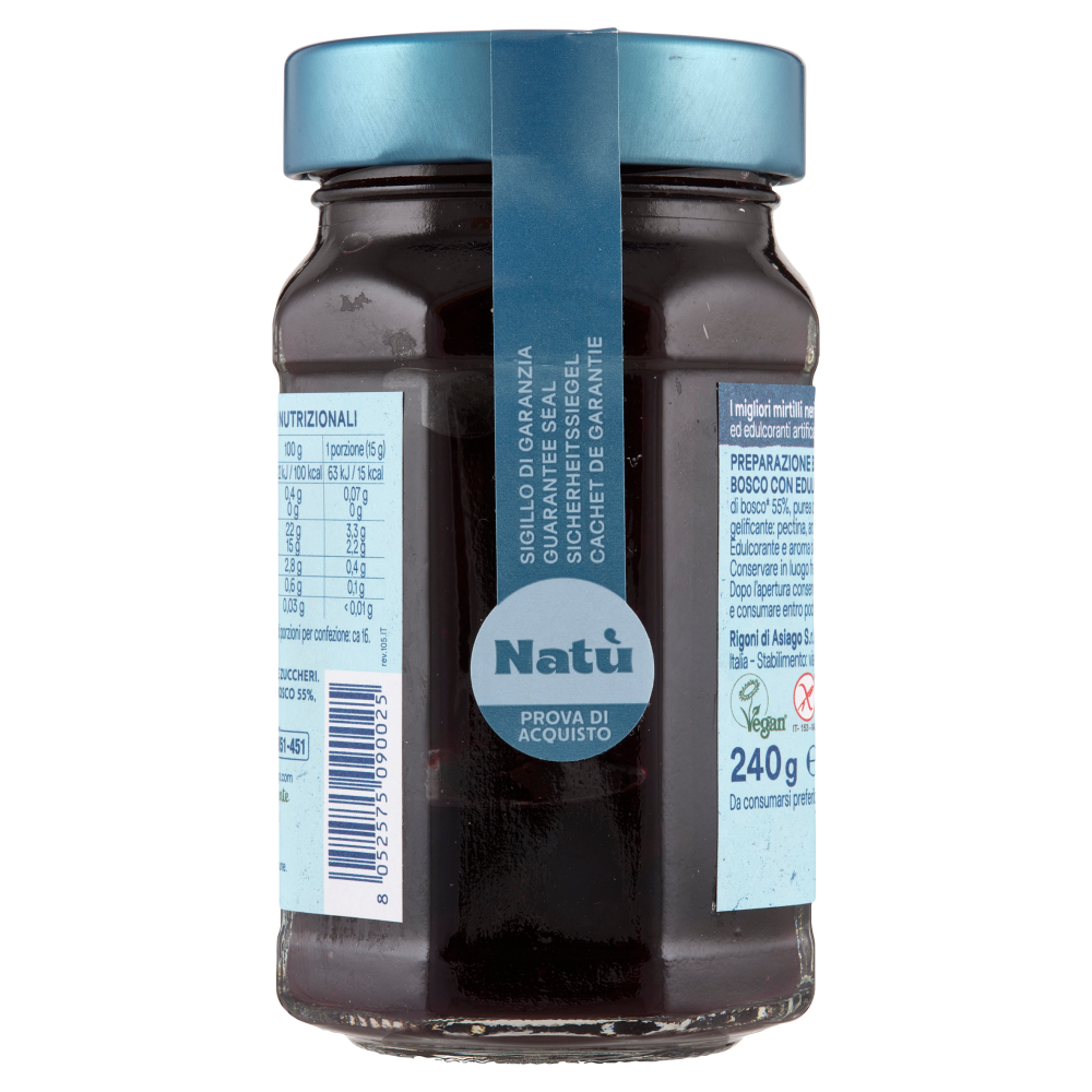 Rigoni di Asiago Natù Senza Zuccheri Aggiunti° Mirtilli neri di bosco bio 240 g