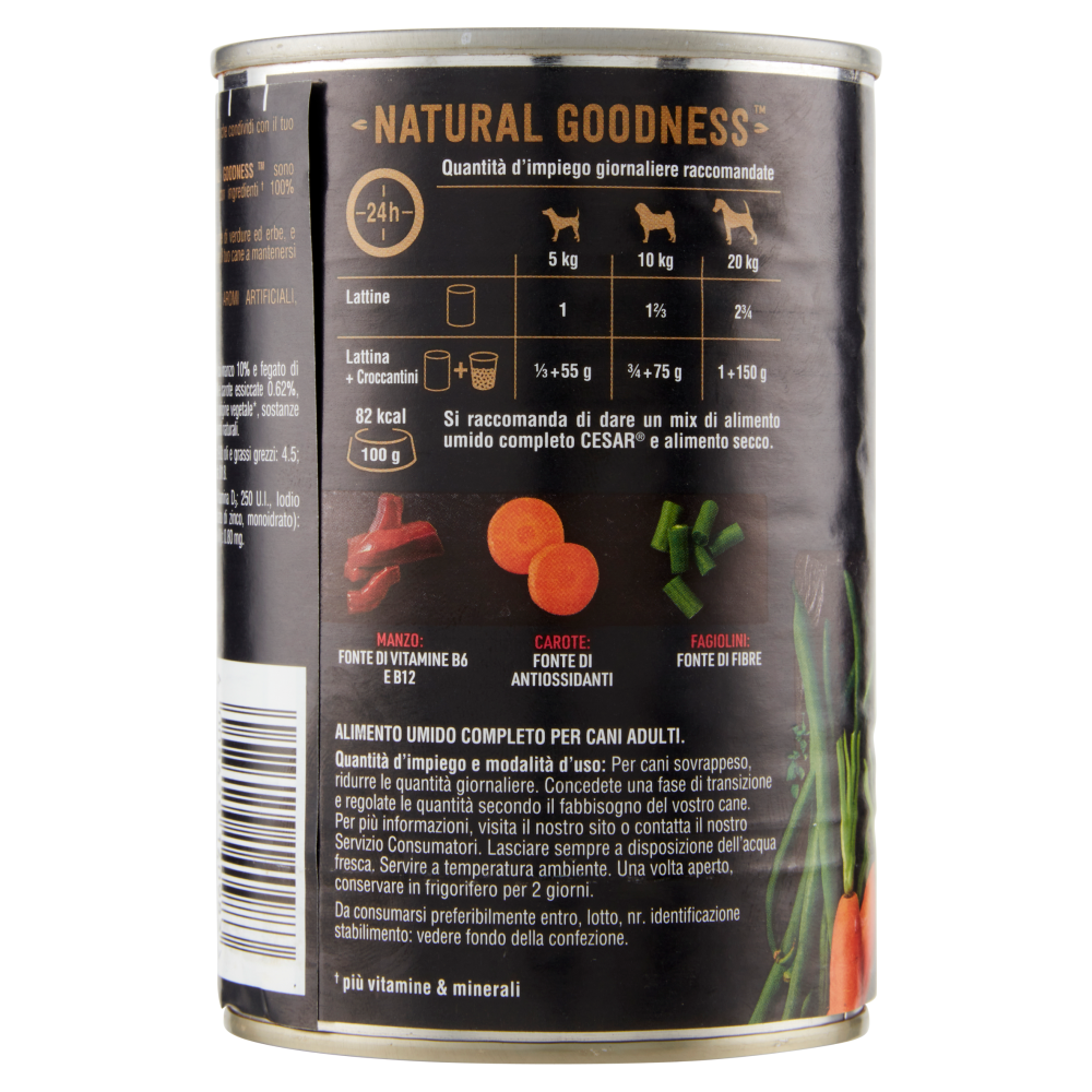 Cesar Natural Goodness Ricco di Manzo, Guarnito con Carote, Fagiolini ed Erbe 400 g