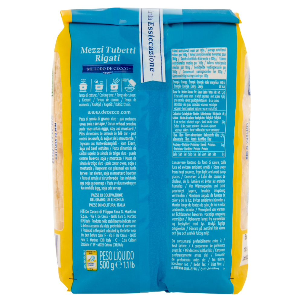 De Cecco Mezzi Tubetti Rigati n&deg;65 500 g