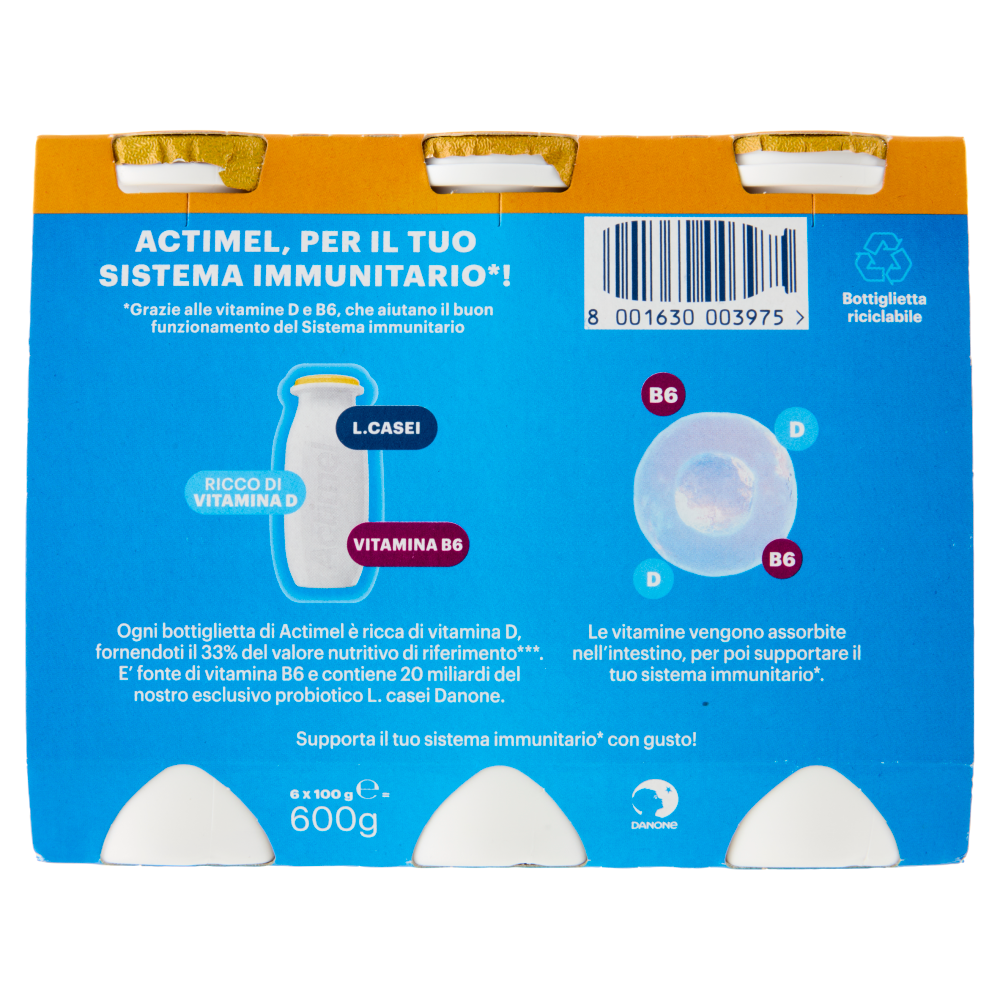 ACTIMEL, Yogurt da Bere con Vit B6 e D per il Sistema Immunitario, Multifrutti, 6X100G