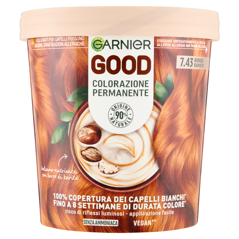 Garnier GOOD 7.43 Biondo Ramato, colorazione permanente senza ammoniaca, 90% di origine naturale