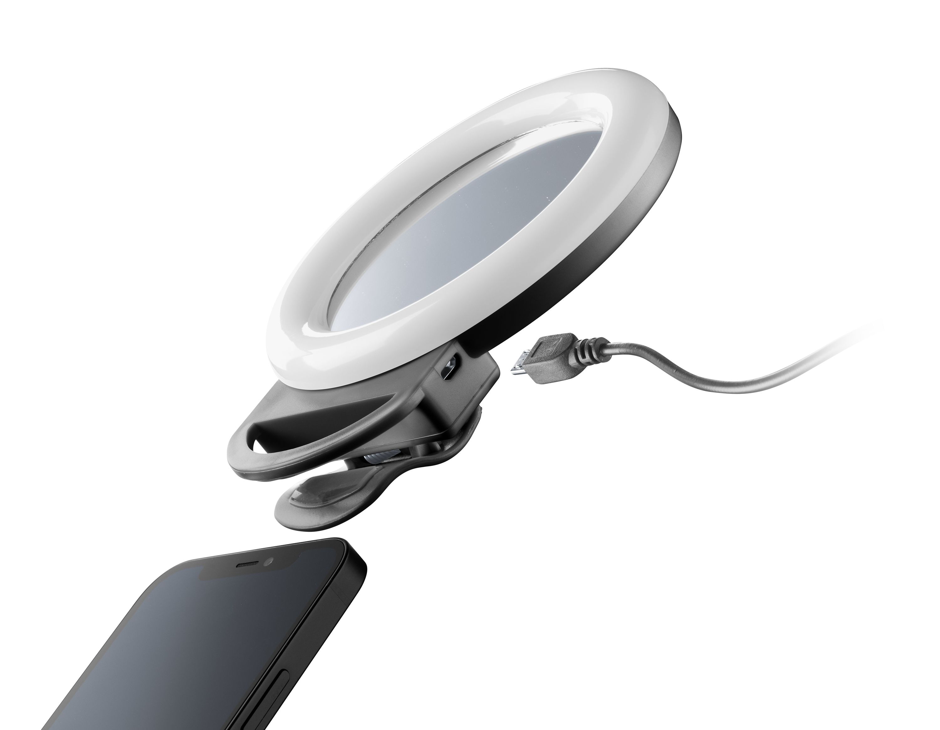 Tech Pop Selfie Ring Pocket Multicolor - Universale Anello led a clip con modalit&agrave; RGB a luminosit&agrave; regolabile e specchio integrato.