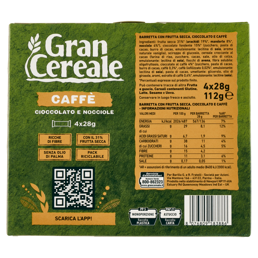 Grancereale Barrette frutta secca caffè 112g