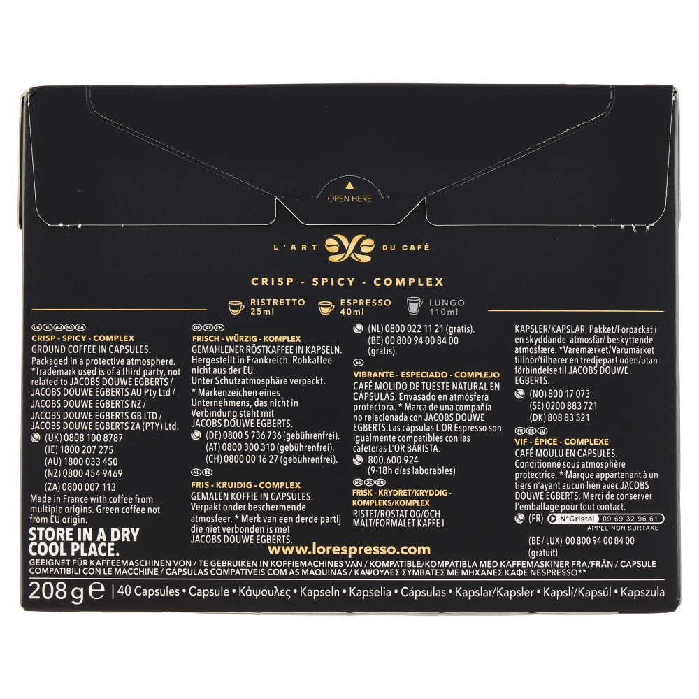 L'Or Espresso Ristretto 11- 40 Capsule Caff&egrave; Compatibili con Macchine Nespresso*&reg; Original 208g