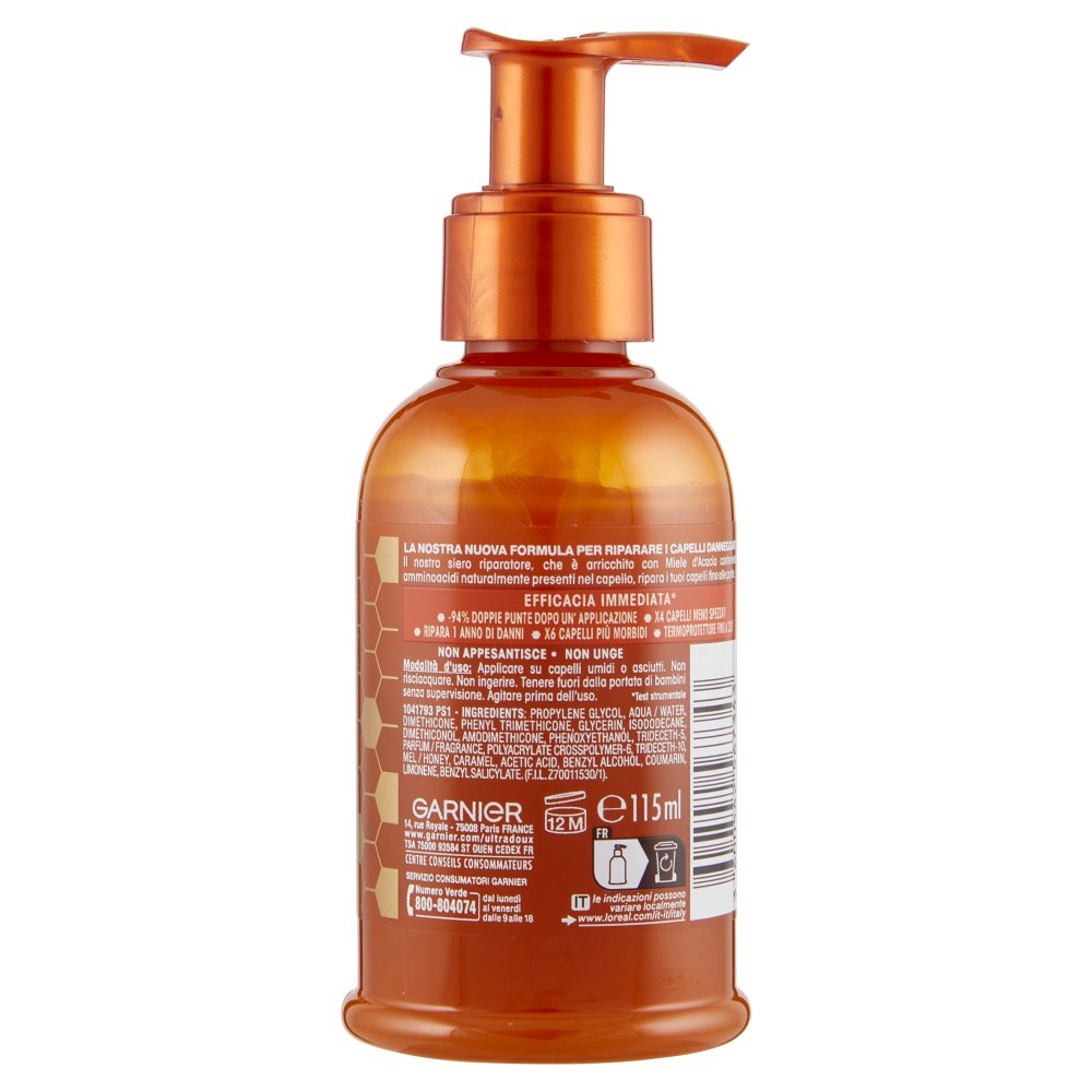 Garnier Ultra Dolce Elisir di Miele, Siero Riparatore, Capelli Danneggiati, 115 ml