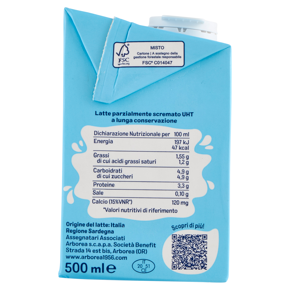 Arborea Latte Parzialmente Scremato UHT a Lunga Conservazione 500 ml