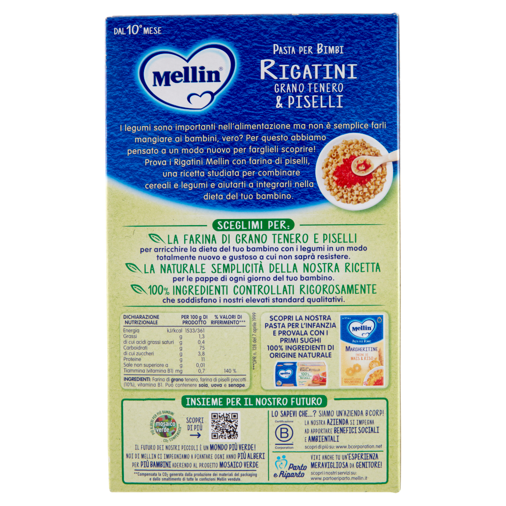 MELLIN Pastina Rigatini con Grano Tenero e Piselli 280 g
