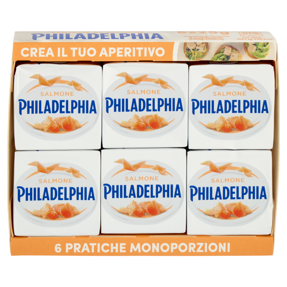 Philadelphia Formaggio Fresco Spalmabile al Salmone - 6 x 25g