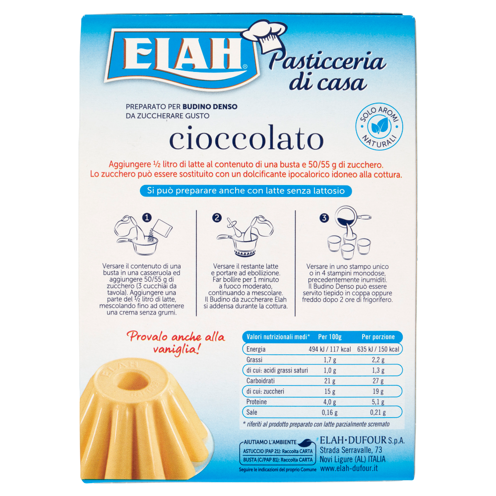 Elah Preparato per Budino Denso Gusto cioccolato da Zuccherare 2 x 49 g