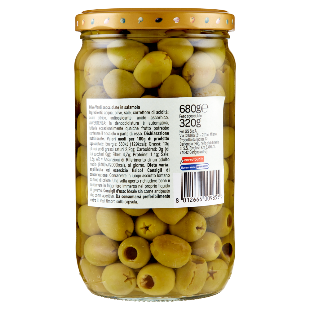 Carrefour Olive Verdi Snocciolate in salamoia 680 g