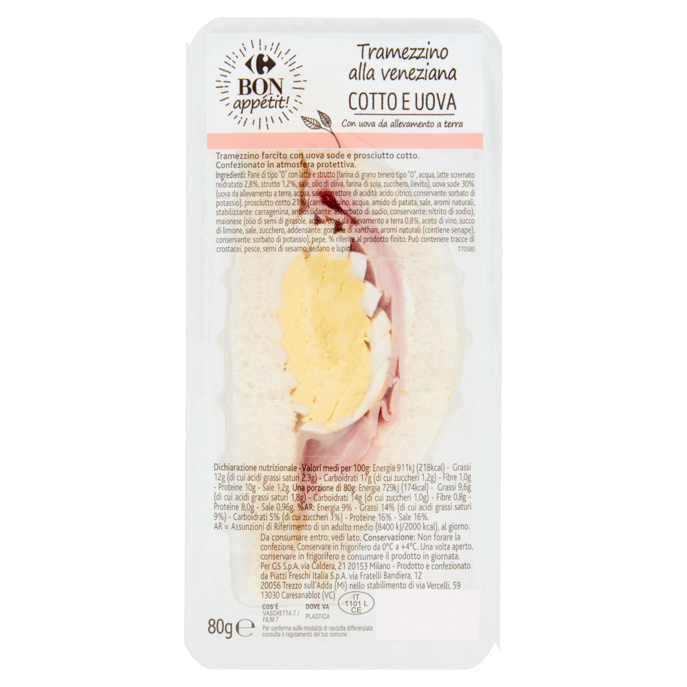 Carrefour Bon appétit! Tramezzino alla veneziana Cotto e Uova 80 g
