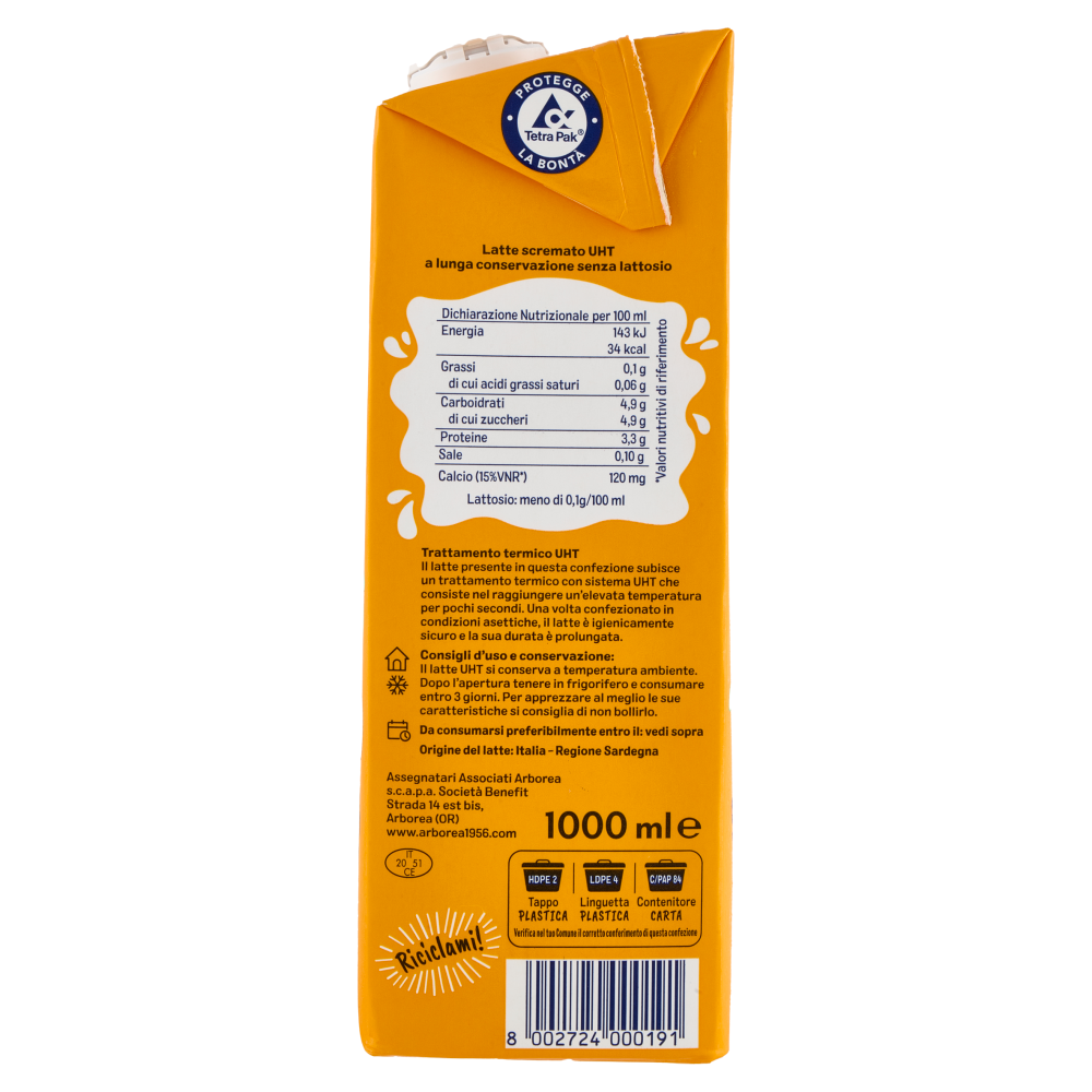 Arborea Ad Latte Scremato ad Alta Digeribilit&agrave; Senza Lattosio 1000 ml