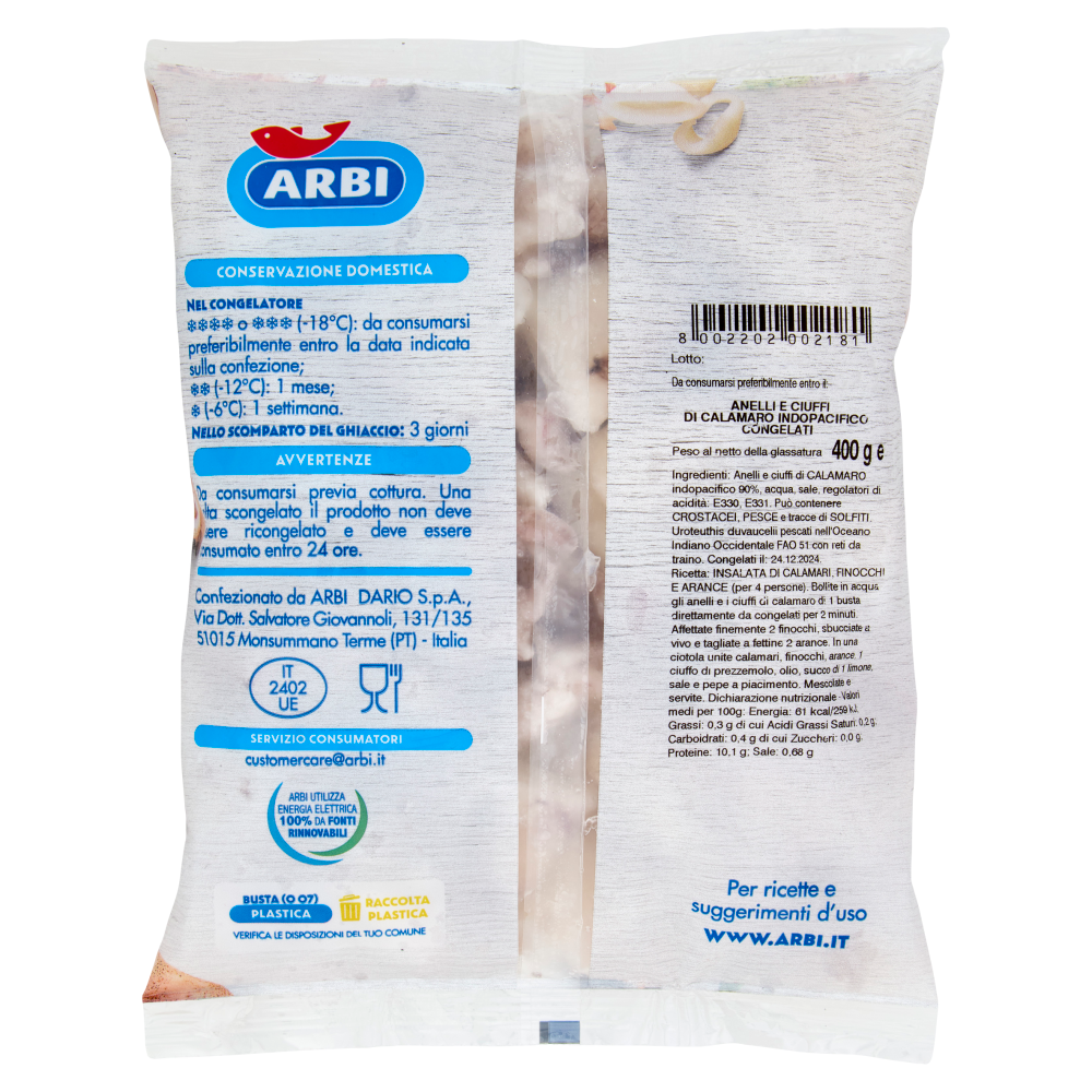 Arbi Anelli e Ciuffi di Calamaro Congelati 400 g