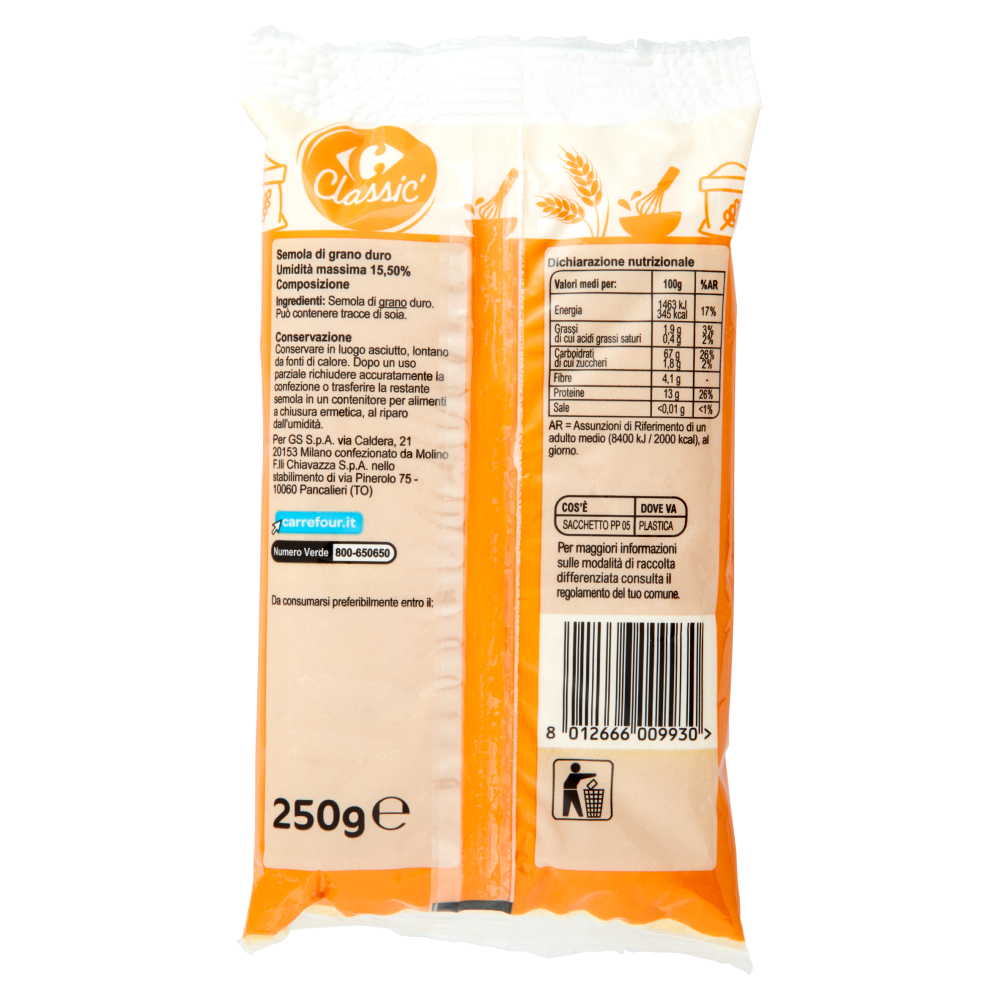 Carrefour Classic Semolino di Grano Duro 250 g