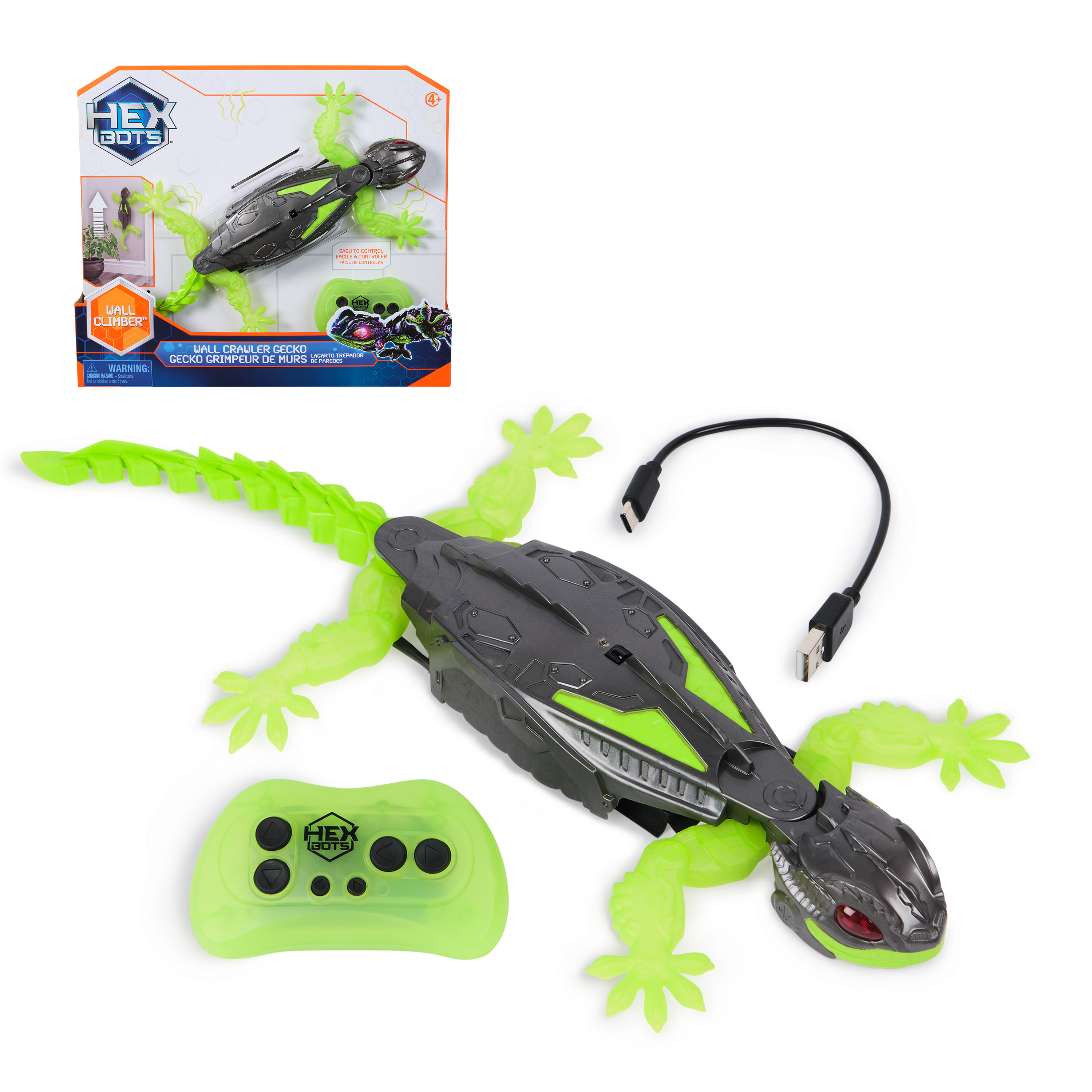 HEX BOTS Geco Telecomandato, Giocattolo Interattivo Radiocomandato, Ricaricabile con Cavetto USB, si Arrampica sulle Pareti e Corre sui Pavimenti, Giocattolo per Bambini e Bambine, 4+ Anni