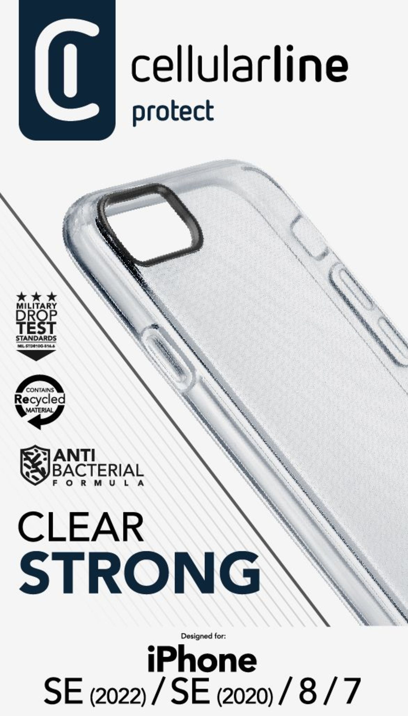 Cellularline Clear Strong - iPhone SE (2022) / SE (2020) / 8 / 7 Custodia rigida con bordi in gomma