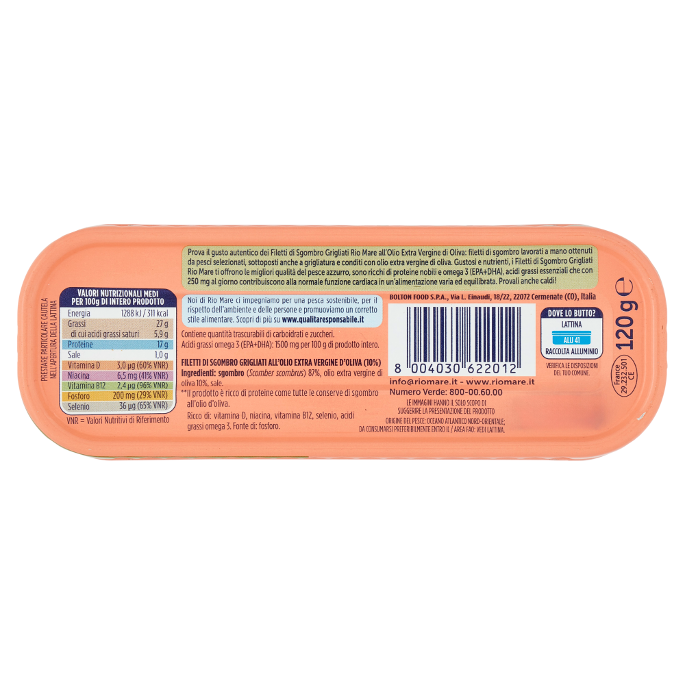 Rio mare Filetti di Sgombro all'Olio Extra Vergine di Oliva Grigliati* 120 g