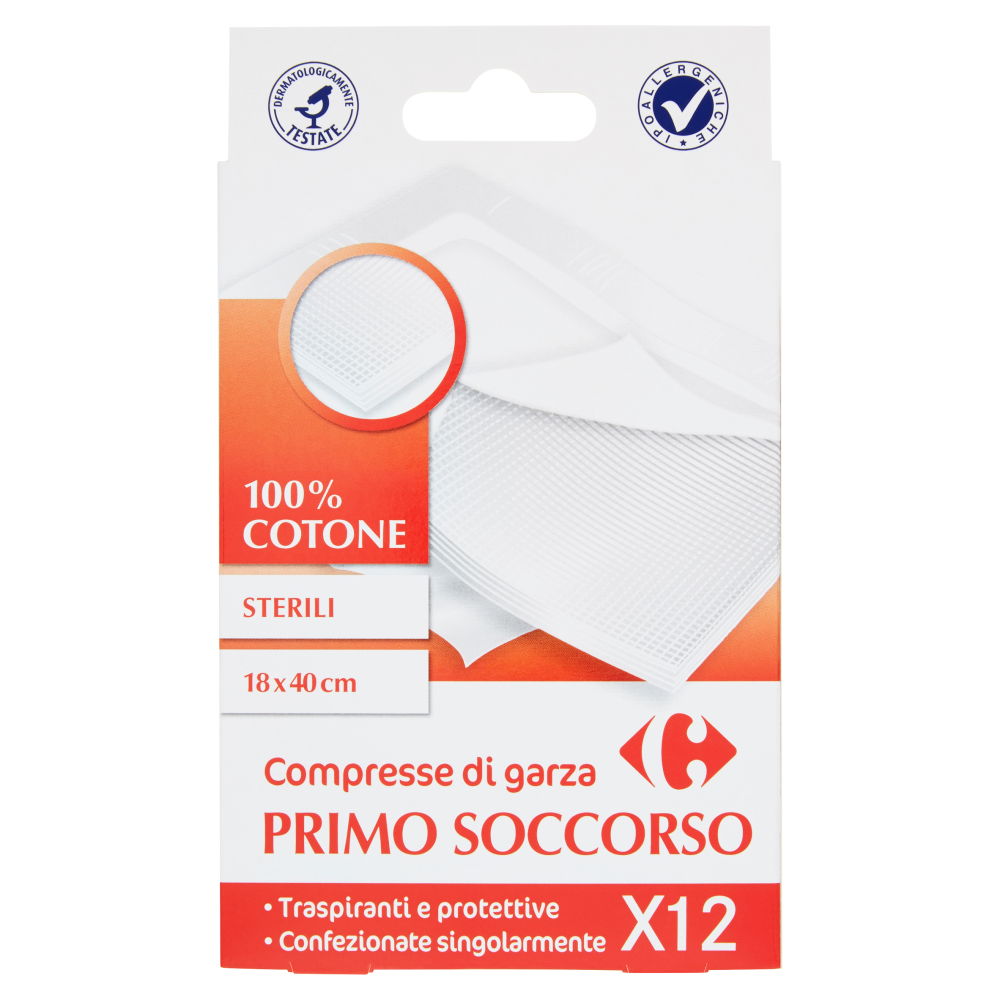 Carrefour Primo Soccorso Compresse di garza Sterili 18x40 cm 12 pz