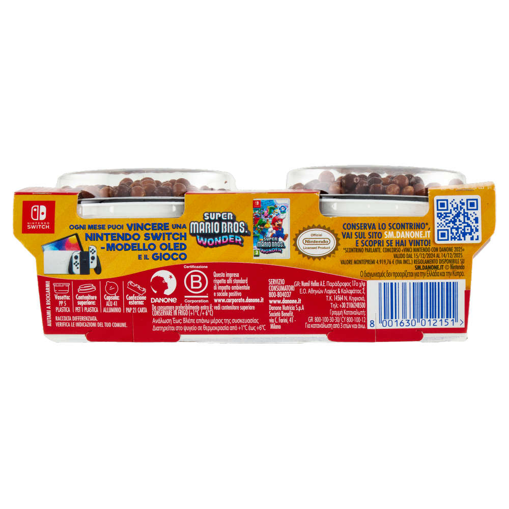 DANONE Supermario, Yogurt alla Vaniglia con palline di Cereali ricoperte al Cioccolato, 2x110g