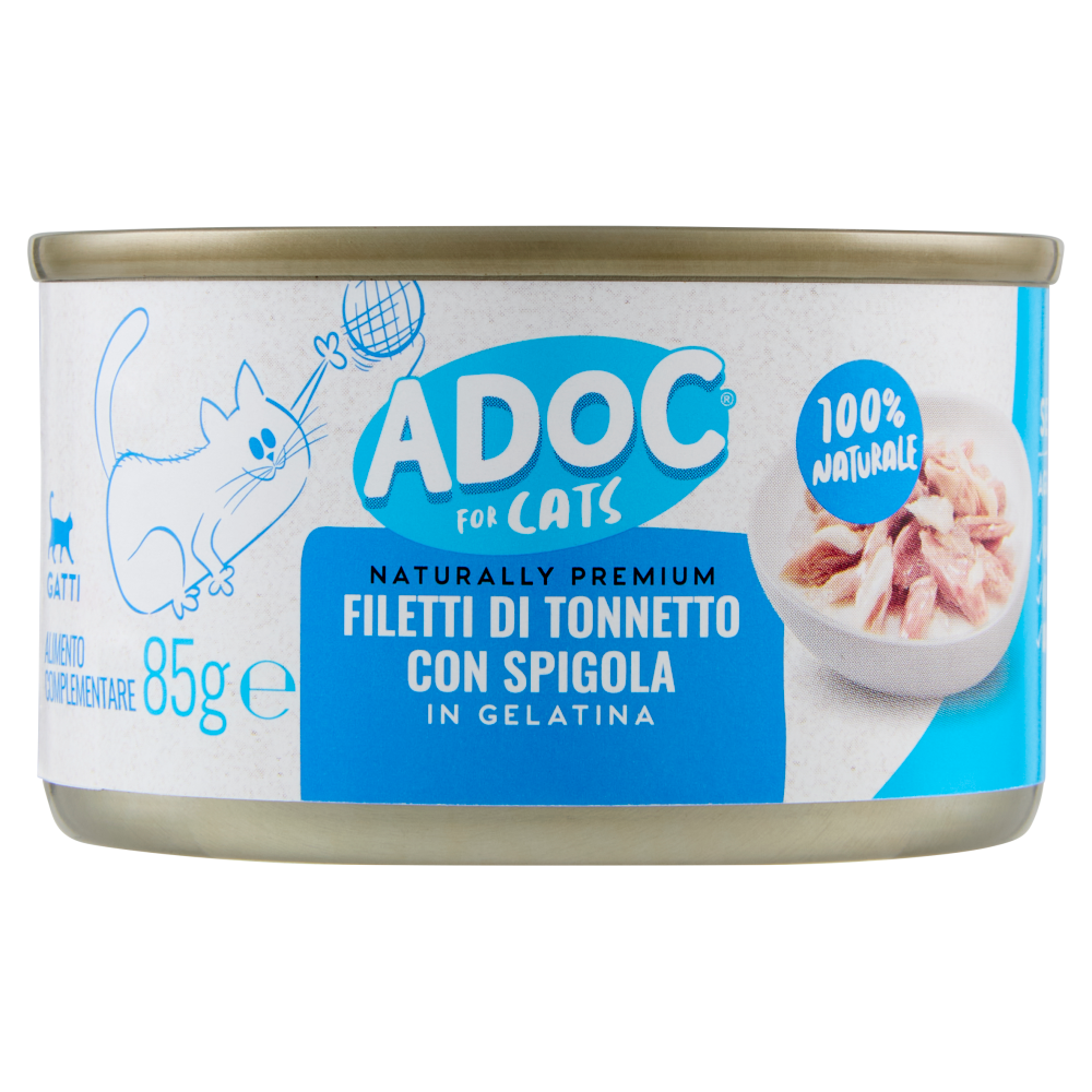 ADoC For Cats Naturally Premium Filetti di Tonnetto con Spigola in Gelatina 85 g