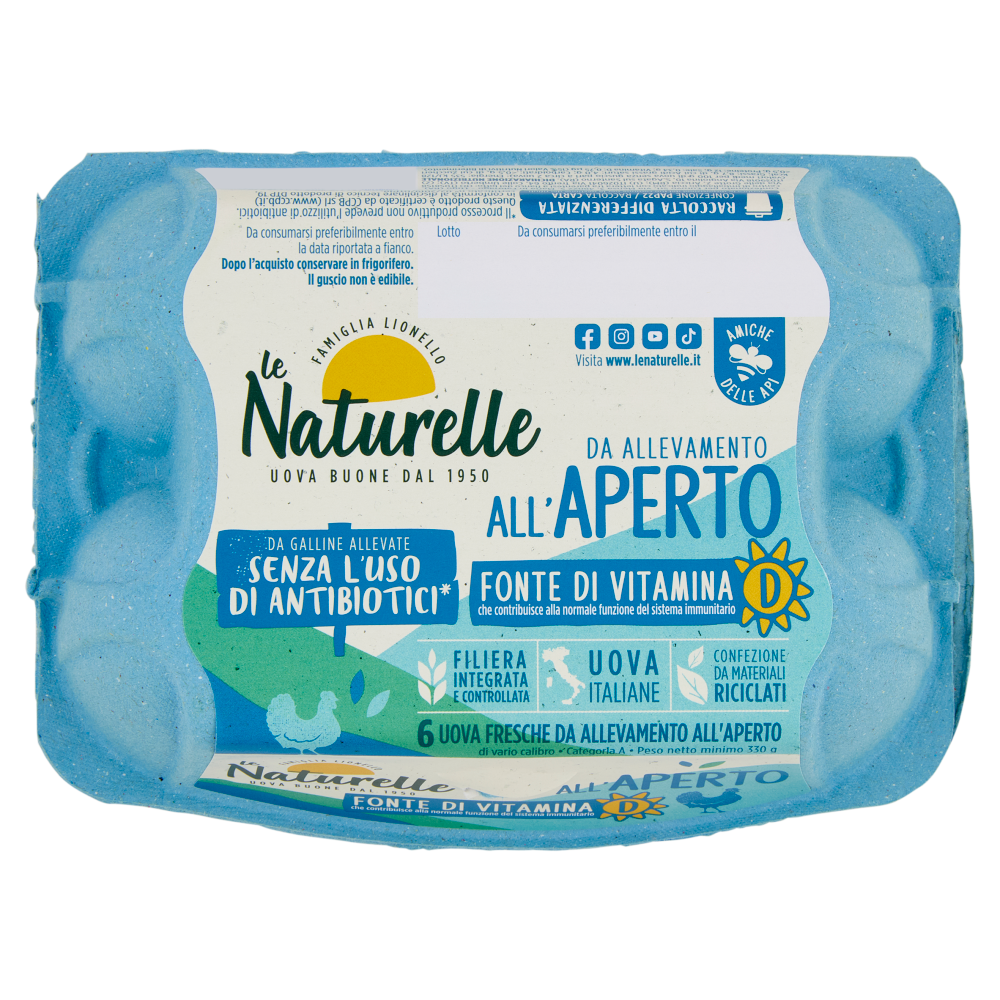 le Naturelle Fonte di Vitamina D 6 Uova Fresche da Allevamento all'Aperto 330 g