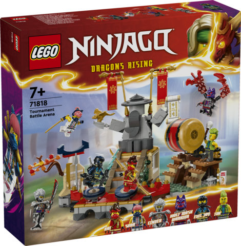 LEGO NINJAGO 71818 Torneo: Arena di Battaglia, Giochi per Bambini 7+ Anni con 6 Minifigure e Tempio con Funzioni da Costruire