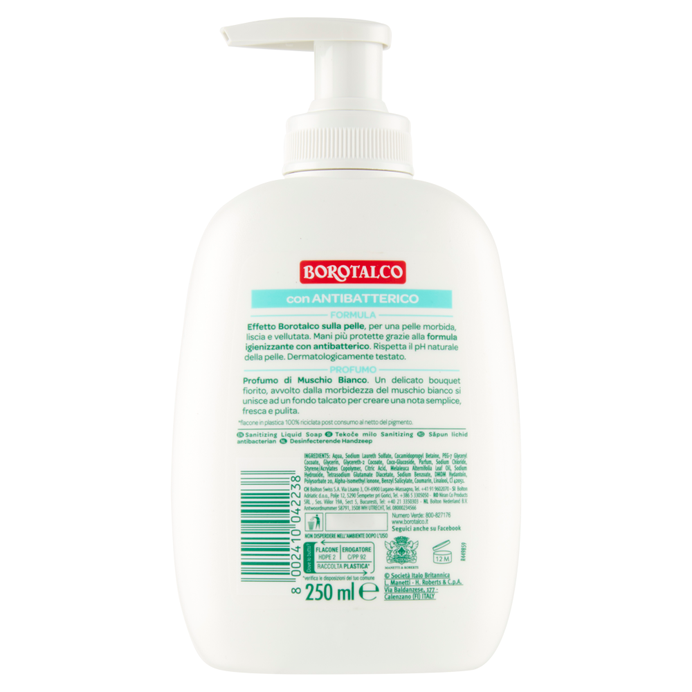 Borotalco Muschio Bianco con Antibatterico Sapone Igienizzante 250 ml