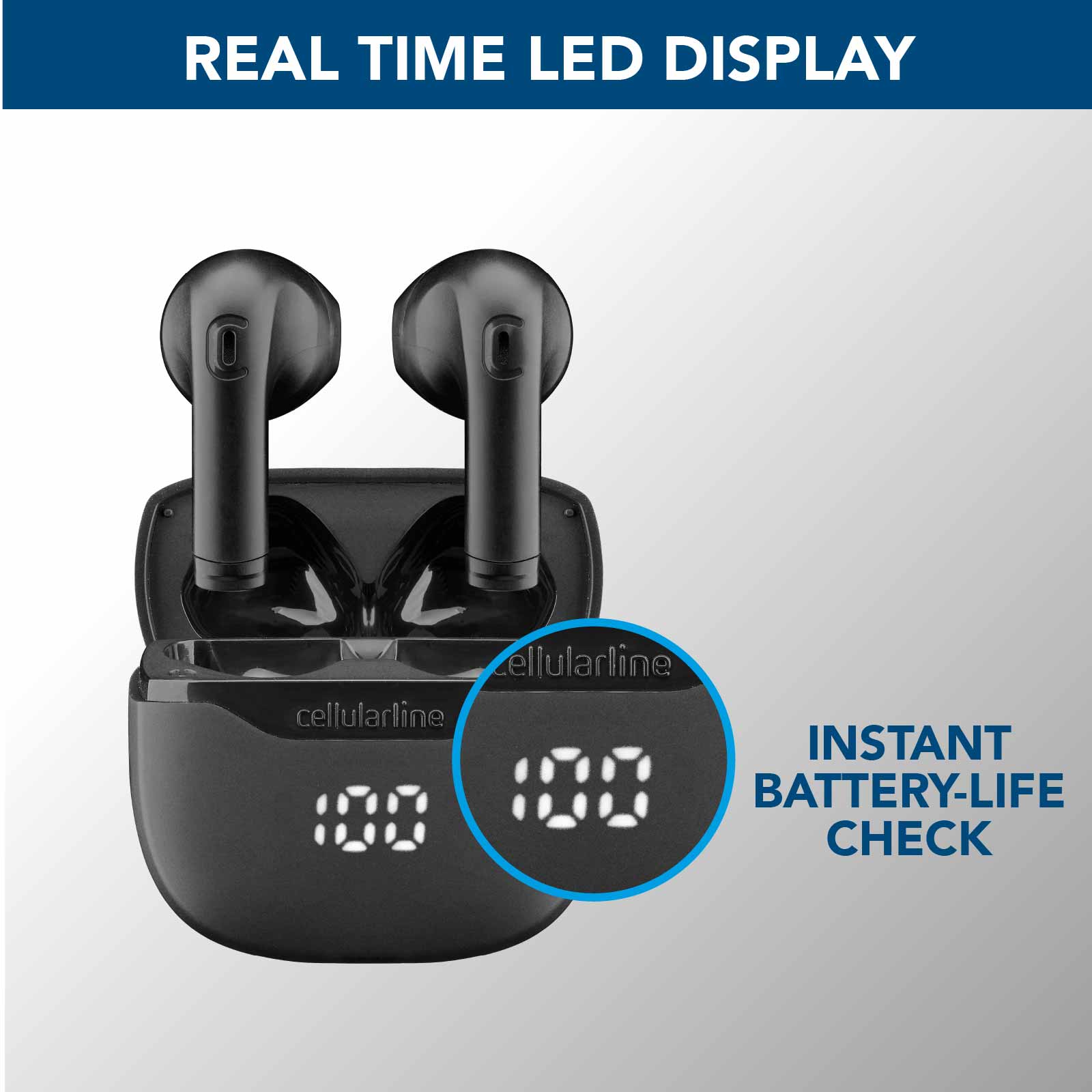 Cellularline Core Auricolare Bluetooth TWS con custodia di ricarica e display led