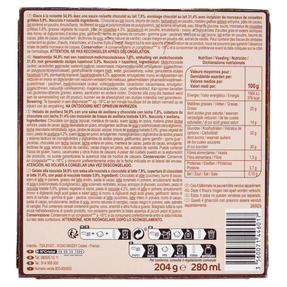 Carrefour Sensation Nocciola D&eacute;lice 4 Gelati 204 g