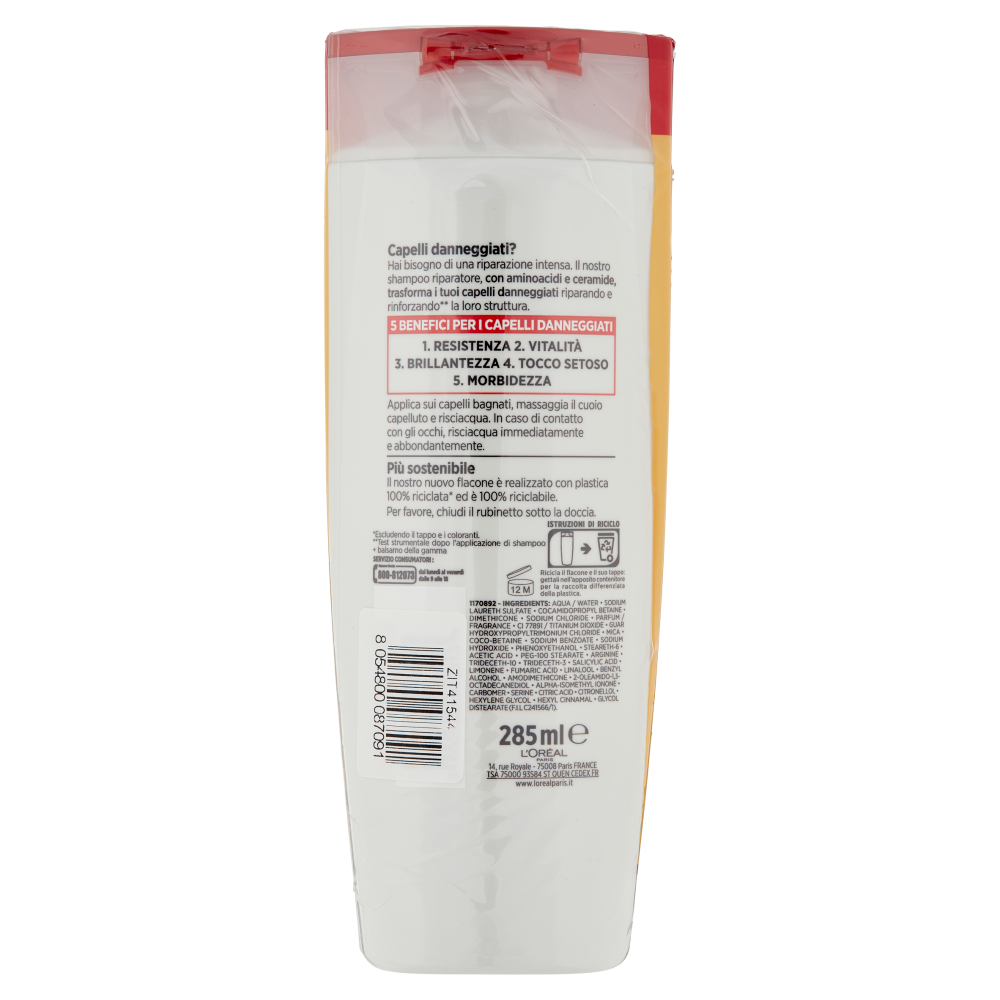 L'Or&eacute;al Paris Shampoo Elvive Total Repair 5, Per Capelli Danneggiati, Confezione da 2