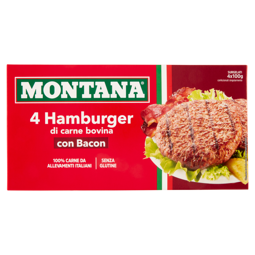 Montana 4 Hamburger di carne bovina con Bacon Surgelati 4 x 100 g